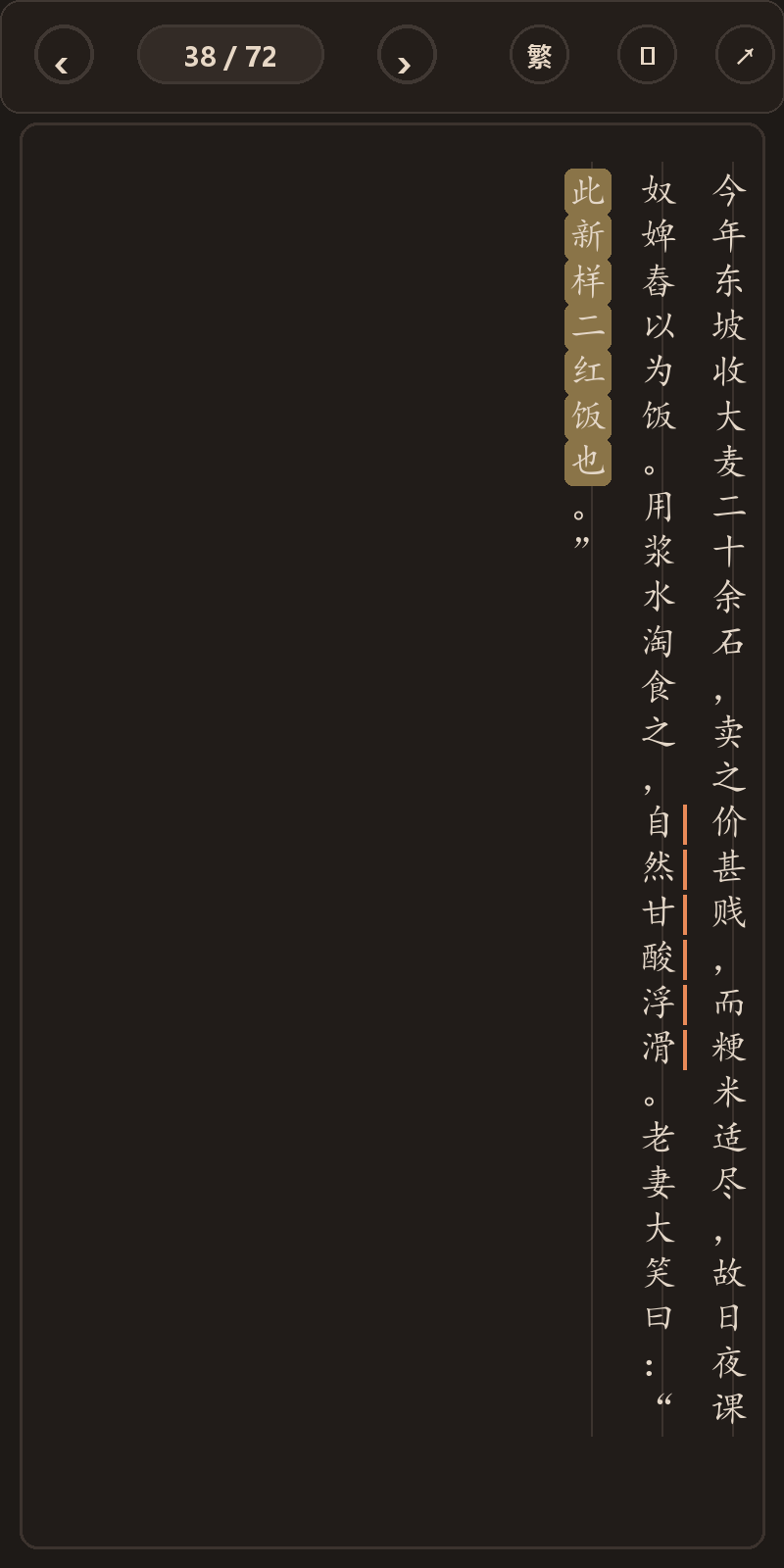 《仇池笔记》简体、深色、楷体阅读页，含真实高亮与划线